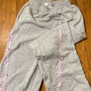 Feathers Gray Joggers with Pink Bow Accents